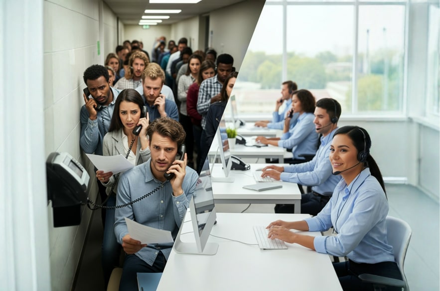 Illustration of a staff training session focusing on phone performance