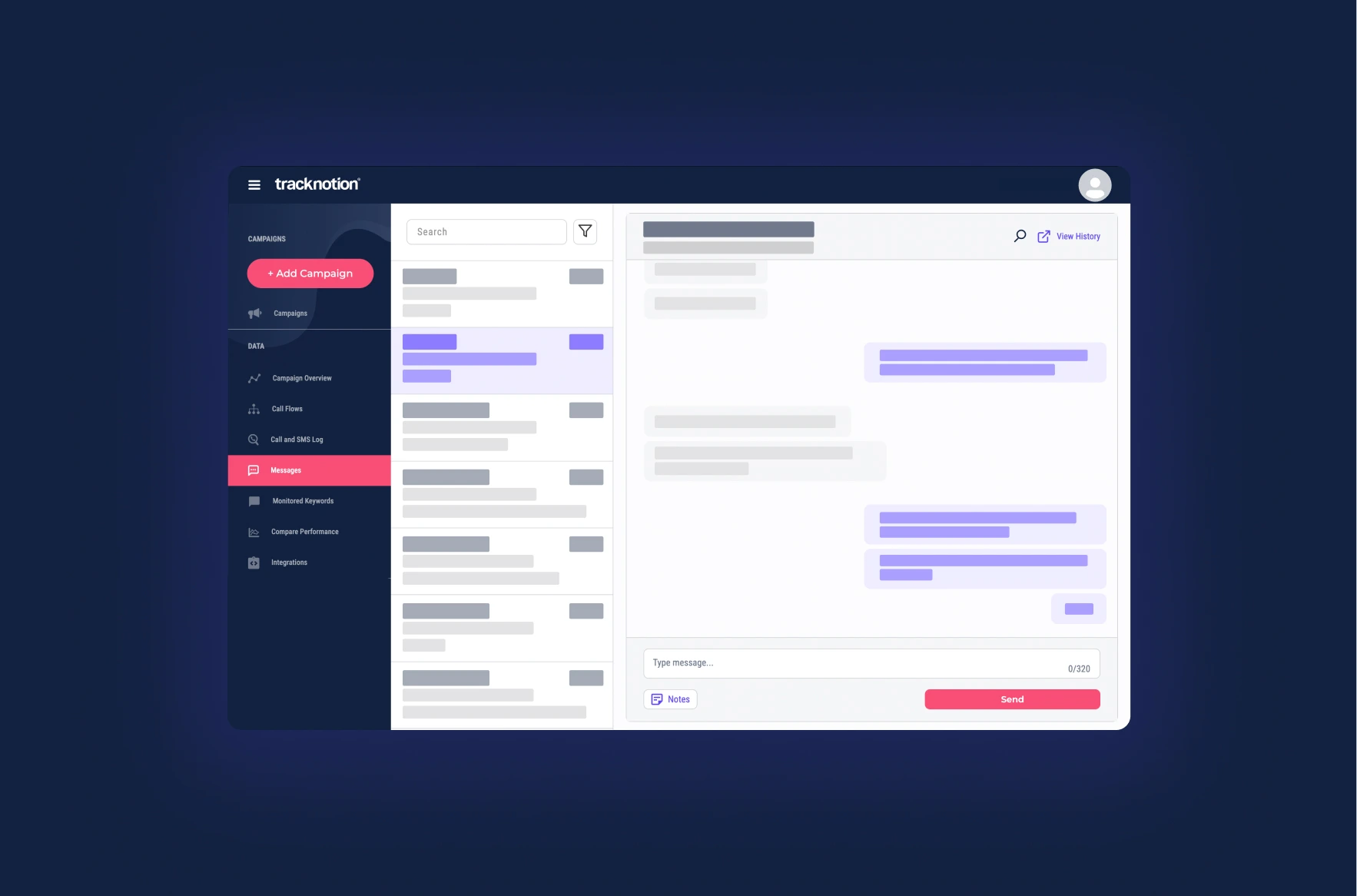 Dashboard showing new features in the TrackNotion V1.5 release