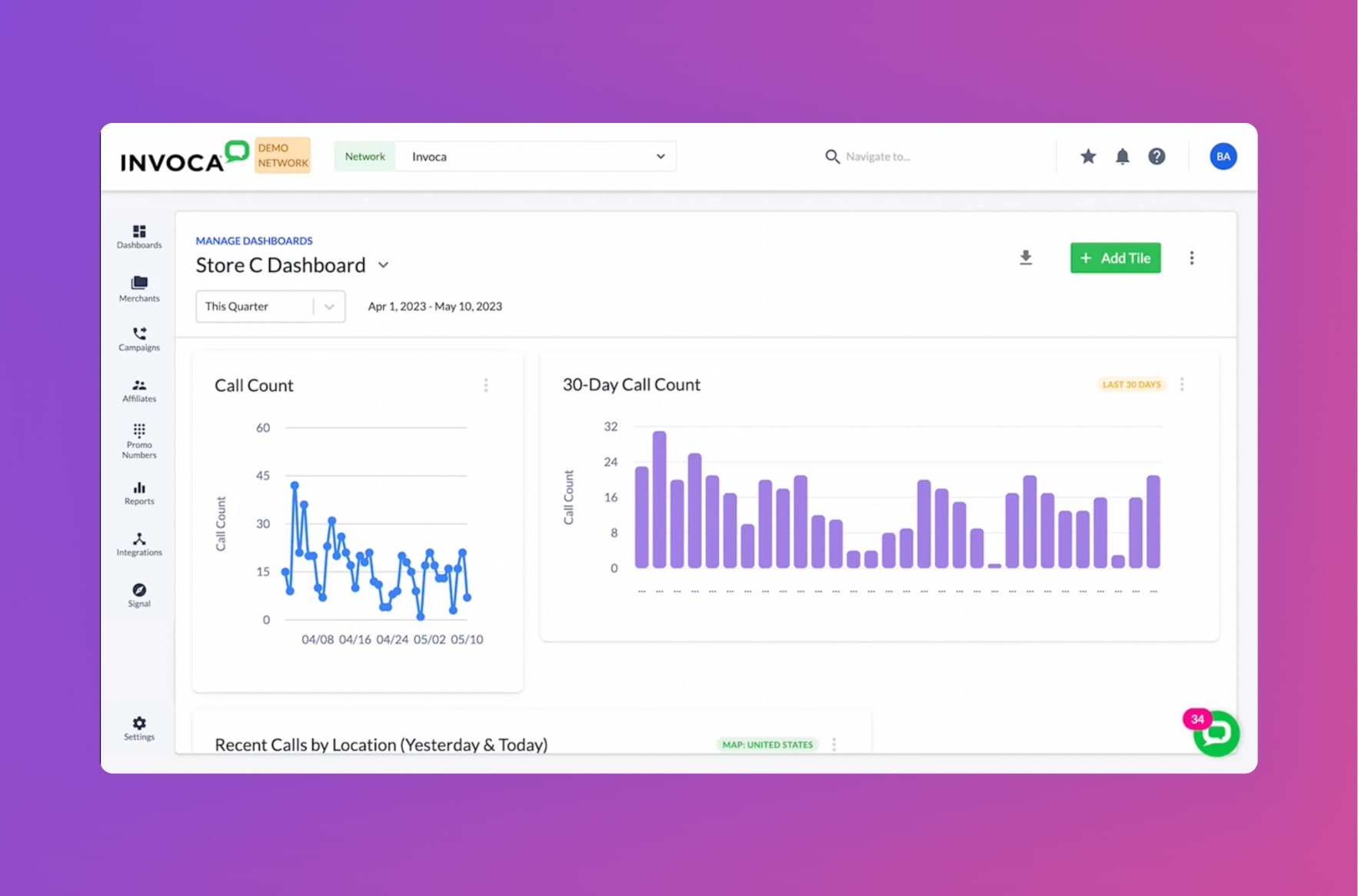 Invoca call management dashboard preview