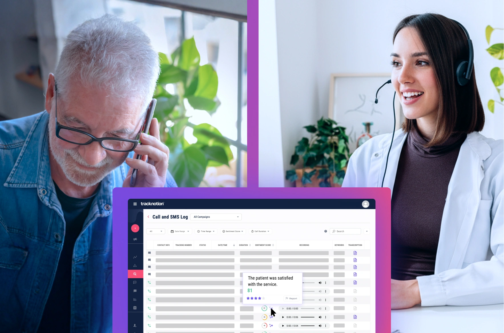 A healthcare provider viewing call insight reports on a tablet.